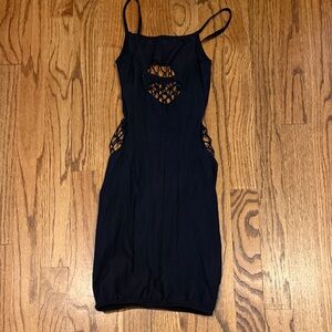 Black Spaghetti Strap Cutout Bodycon Dress, One Size